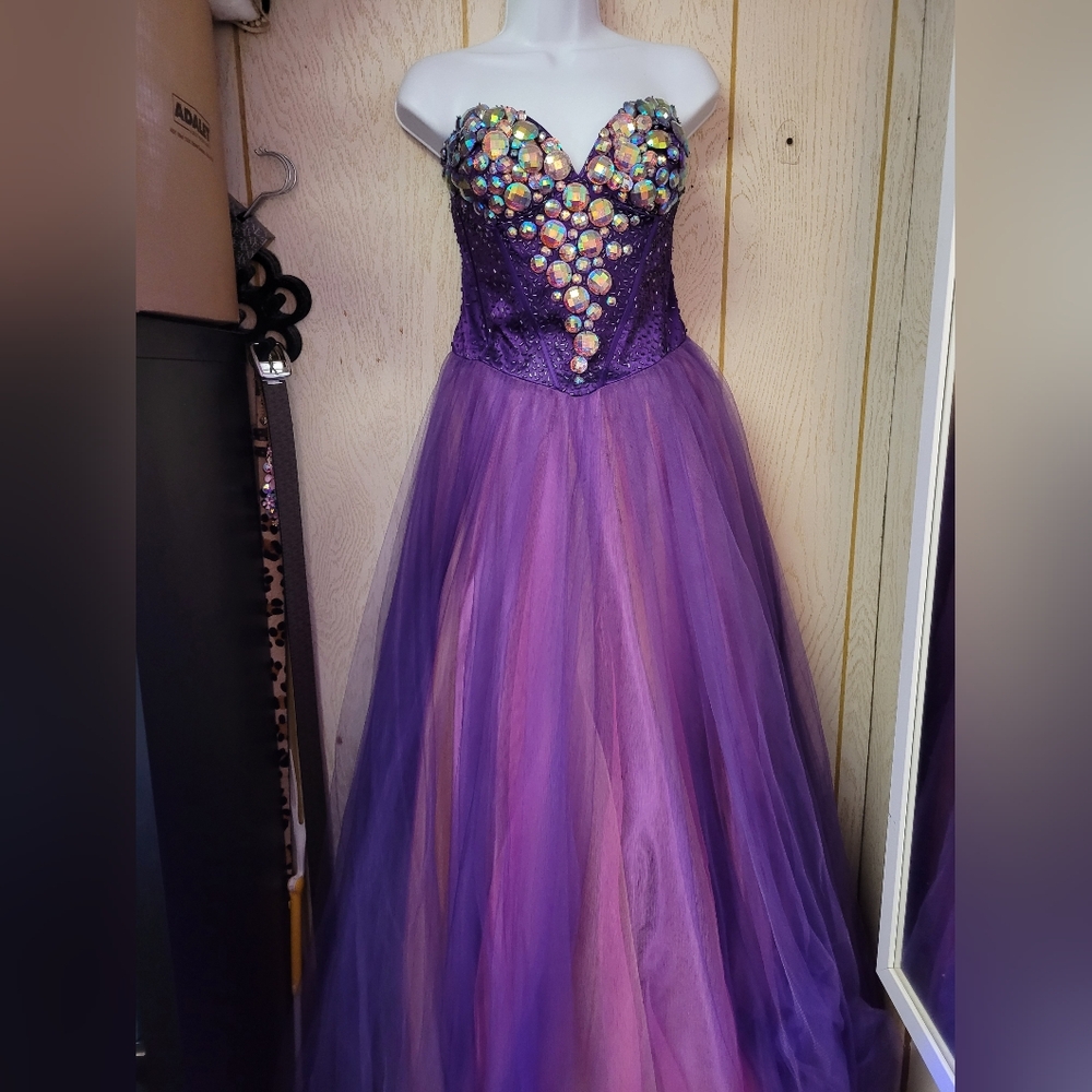 Party Time Formals Purple Beaded Gown